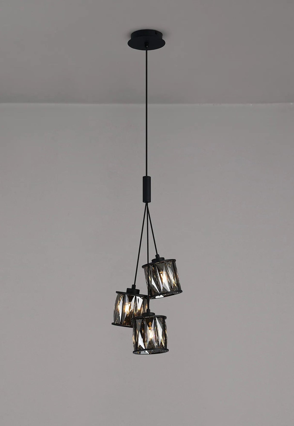 Swindlehirs 3 Light G9 2m 1 Drop Cluster Pendant Sand Black / Smoked Crystal Shade