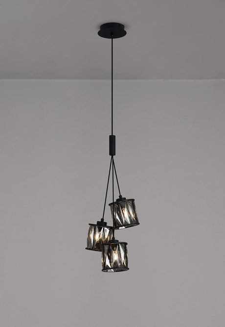 Swindlehirs 3 Light G9 2m 1 Drop Cluster Pendant Sand Black / Smoked Crystal Shade