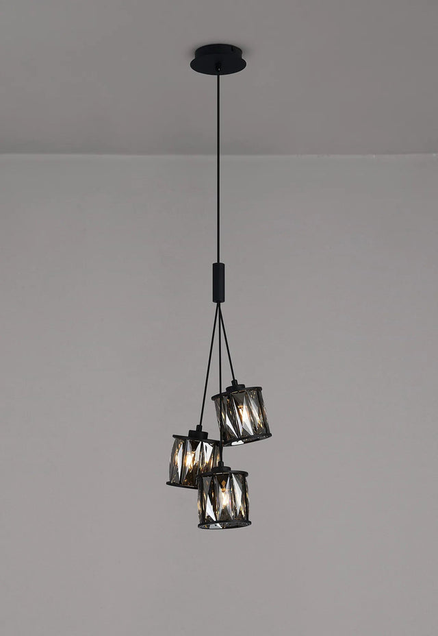 Swindlehirs 3 Light G9 2m 1 Drop Cluster Pendant Sand Black / Smoked Crystal Shade
