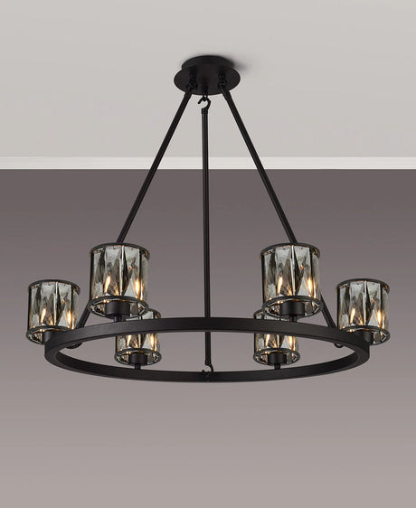 Swindlehirs 6 Light Round G9 Telescopic Light Sand Black / Smoked Crystal Shade