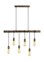 Tiler Wood Pendant, 6 x E27, Medium Oak/Antique Brass