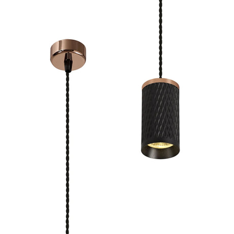 Tueart 1 Light 11cm Pendant Light GU10, Rose Gold/Sand Black