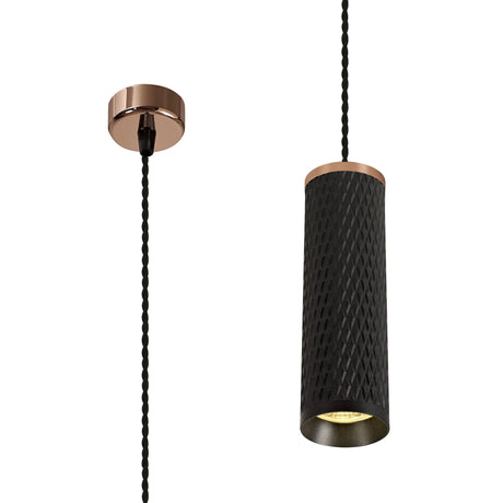 Tueart 1 Light 20cm Pendant Light GU10, Rose Gold/Sand Black