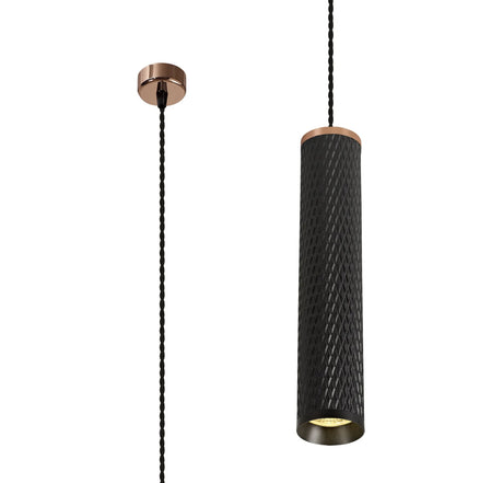 Tueart 1 Light 30cm Pendant Light GU10, Rose Gold/Sand Black