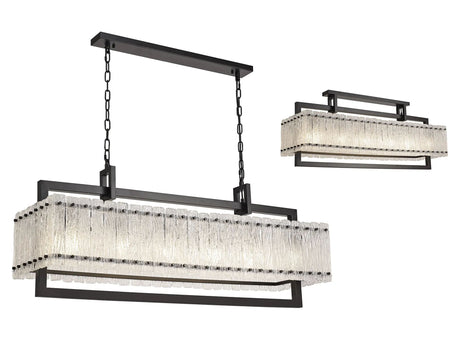 Ursem Large Linear Pendant, 12 x E27, Matt Black/Crystal Sand Glass (20.2kg)