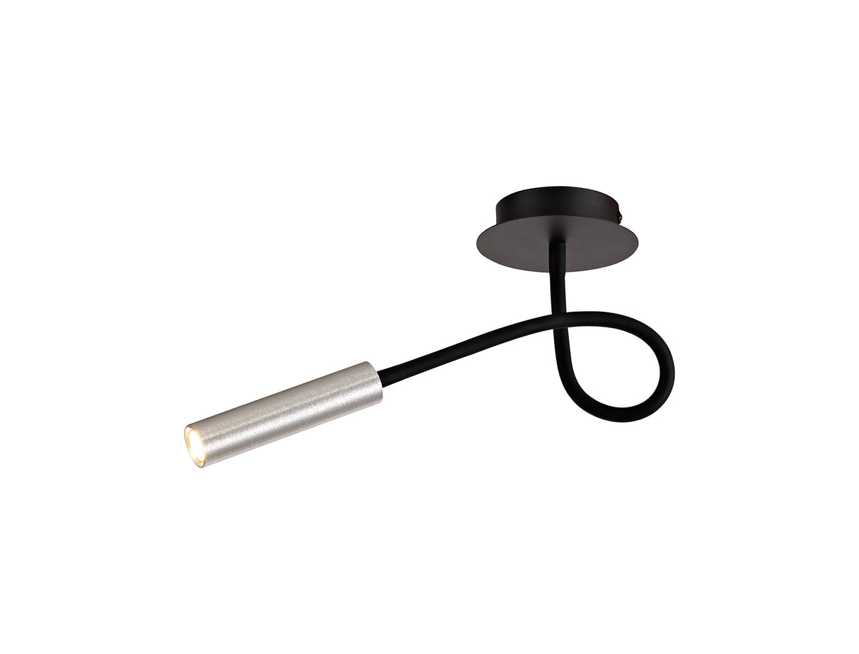 Ursemsen Ceiling, 1 Light Adjustable Arm, 1 x 5W LED, 3000K, 310lm, Black/Aluminium, 3yrs Warranty