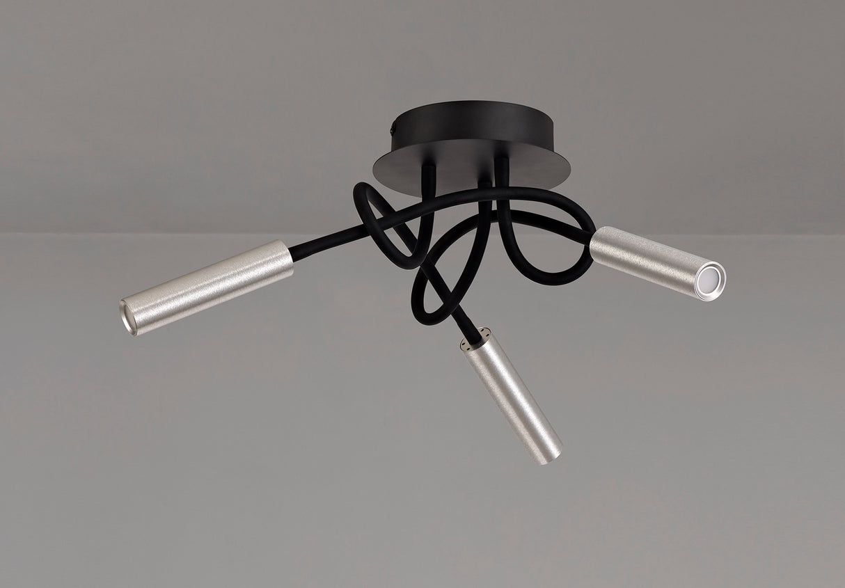Ursemsen Ceiling, 3 Light Adjustable Arms, 3 x 5W LED Dimmable, 3000K, 930lm, Black/Aluminium, 3yrs Warranty