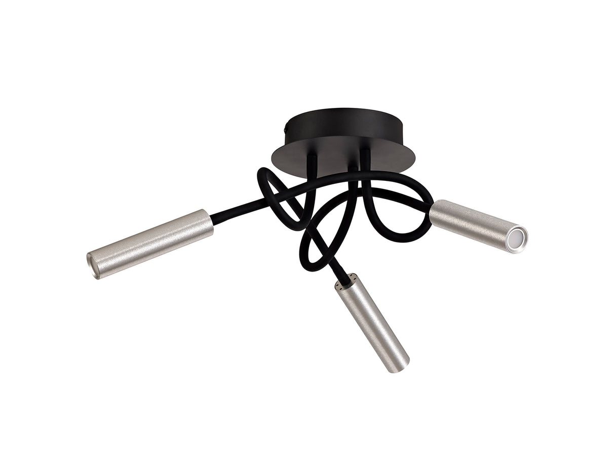 Ursemsen Ceiling, 3 Light Adjustable Arms, 3 x 5W LED Dimmable, 3000K, 930lm, Black/Aluminium, 3yrs Warranty