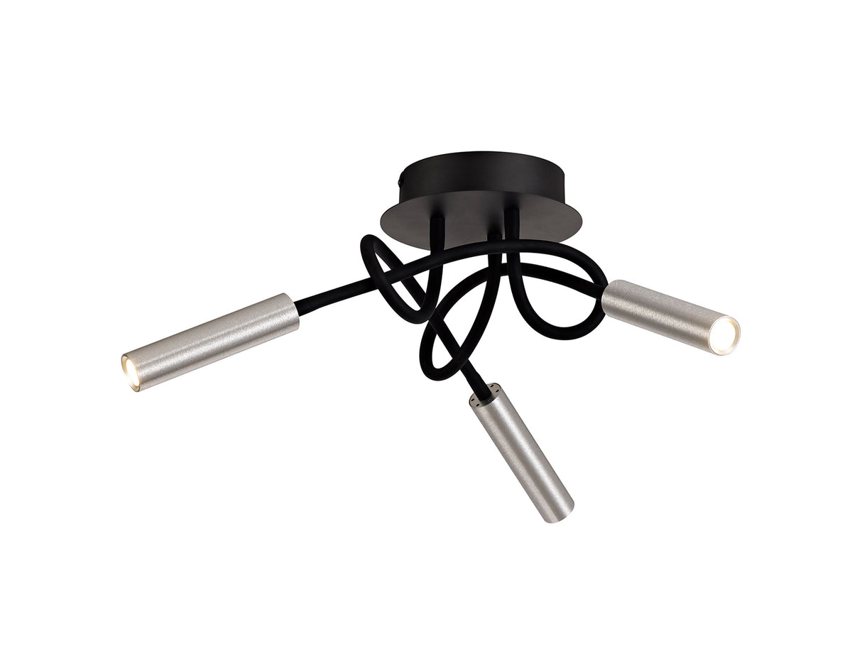 Ursemsen Ceiling, 3 Light Adjustable Arms, 3 x 5W LED Dimmable, 3000K, 930lm, Black/Aluminium, 3yrs Warranty