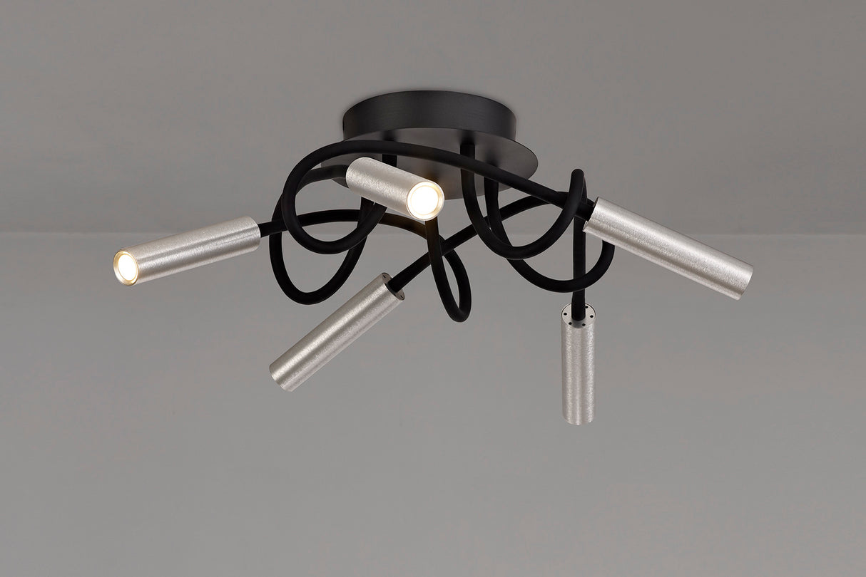 Ursemsen Ceiling, 5 Light Adjustable Arms, 5 x 5W LED Dimmable, 3000K, 1550lm, Black/Aluminium, 3yrs Warranty