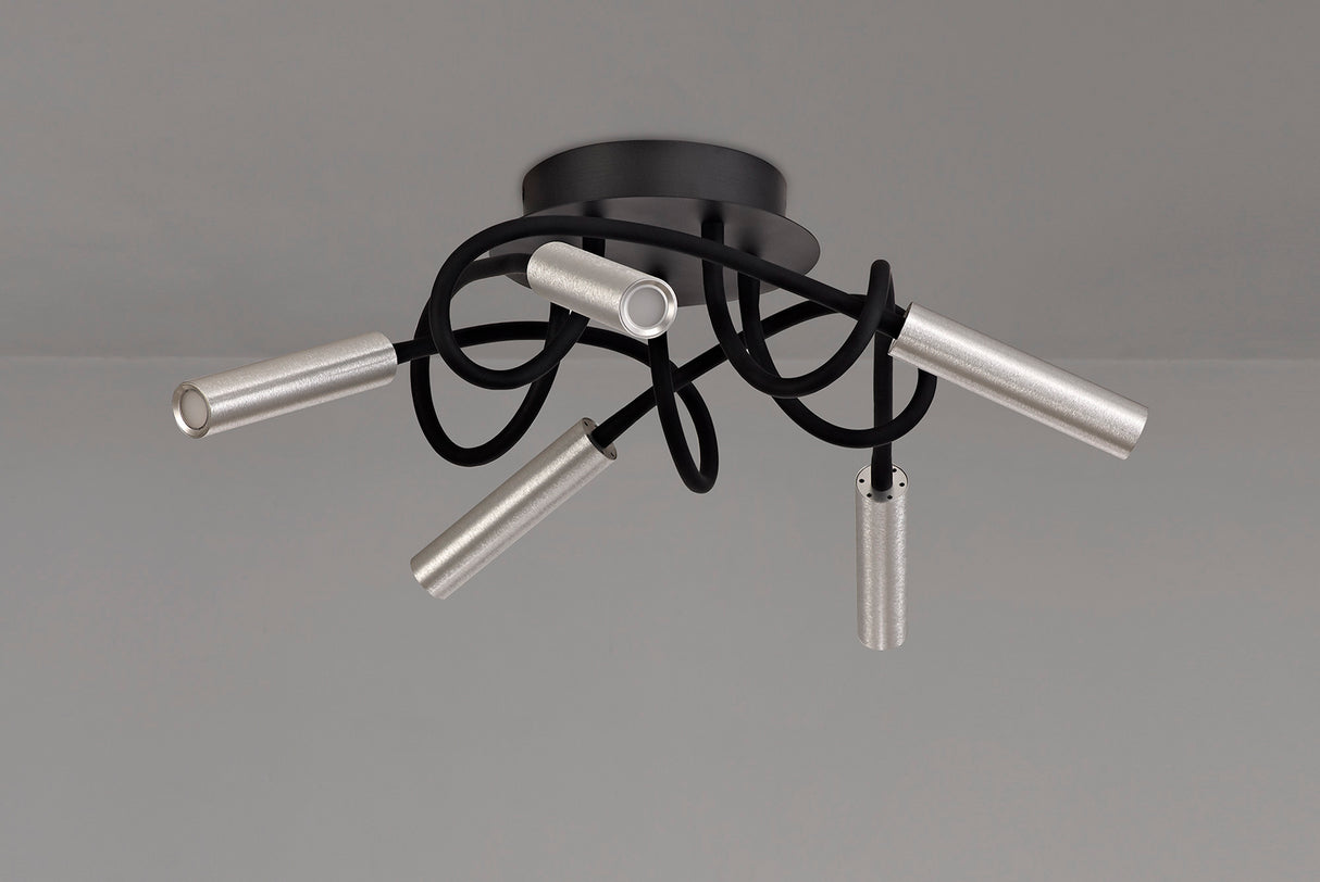 Ursemsen Ceiling, 5 Light Adjustable Arms, 5 x 5W LED Dimmable, 3000K, 1550lm, Black/Aluminium, 3yrs Warranty