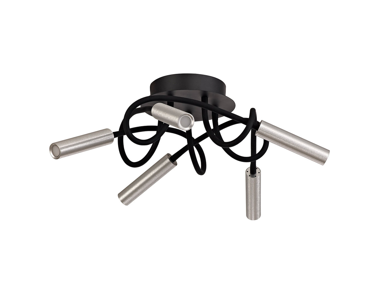 Ursemsen Ceiling, 5 Light Adjustable Arms, 5 x 5W LED Dimmable, 3000K, 1550lm, Black/Aluminium, 3yrs Warranty