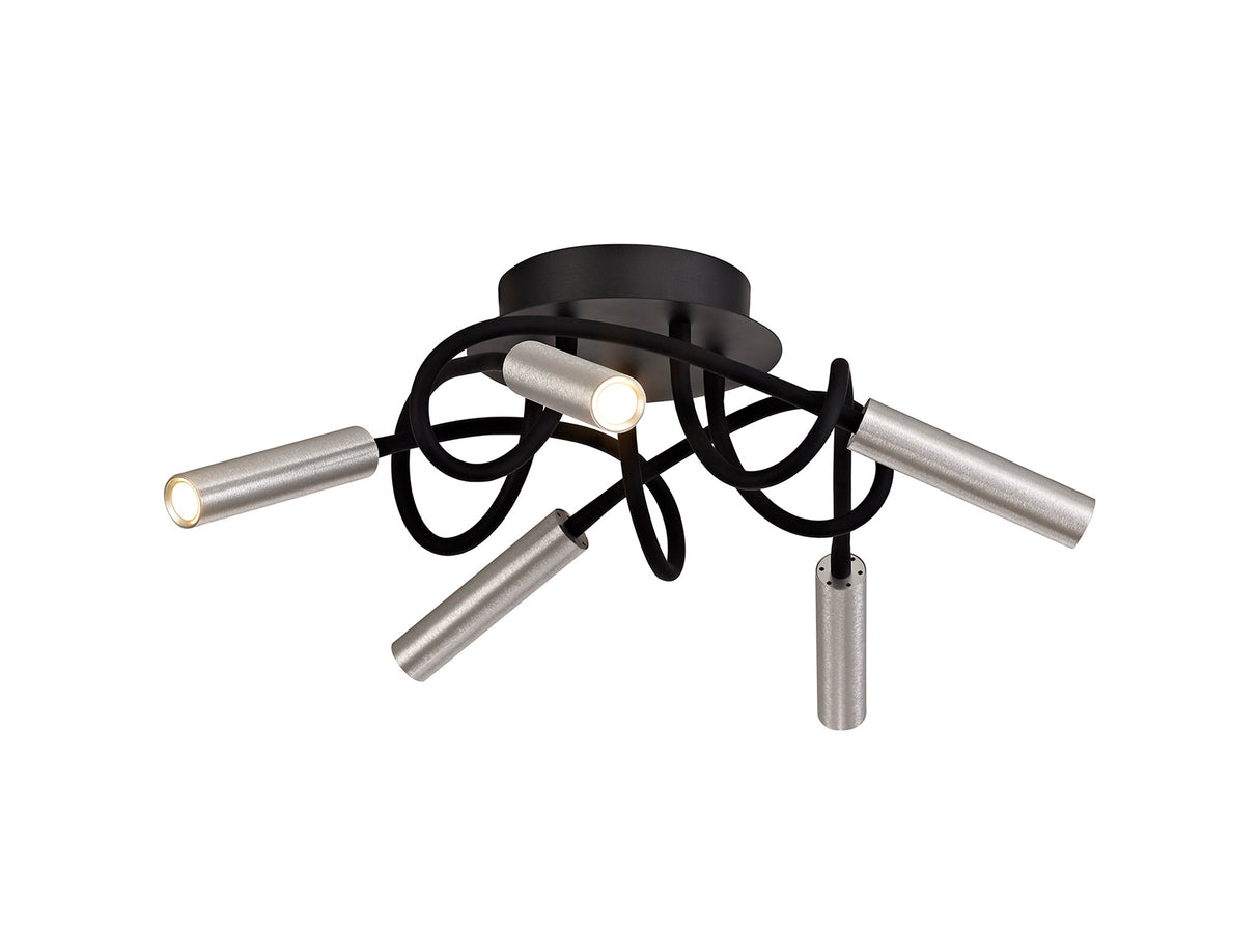Ursemsen Ceiling, 5 Light Adjustable Arms, 5 x 5W LED Dimmable, 3000K, 1550lm, Black/Aluminium, 3yrs Warranty