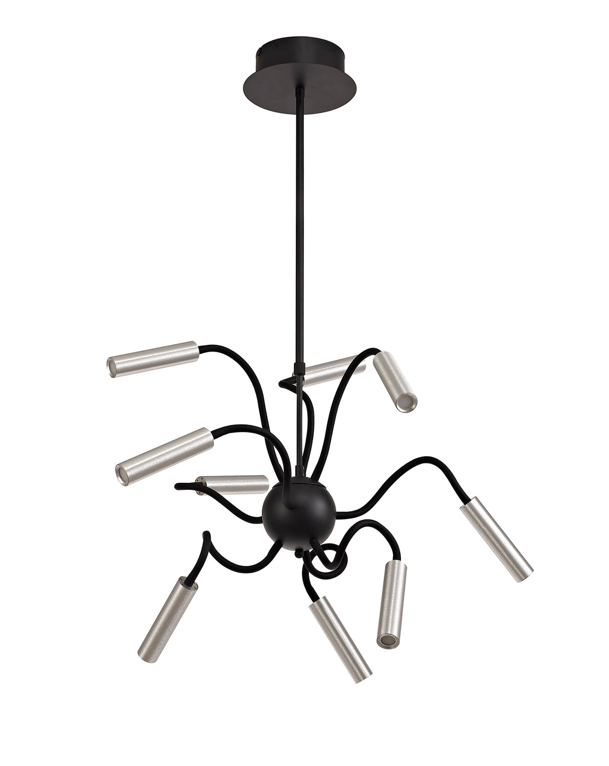 Ursemsen Sputnik Pendant, 9 Light Adjustable Arms, 9 x 4W LED Dimmable, 3000K, 2250lm, Black/Aluminium, 3yrs Warranty