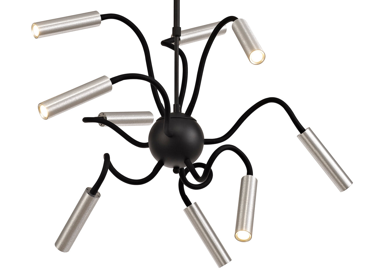 Ursemsen Sputnik Pendant, 9 Light Adjustable Arms, 9 x 4W LED Dimmable, 3000K, 2250lm, Black/Aluminium, 3yrs Warranty