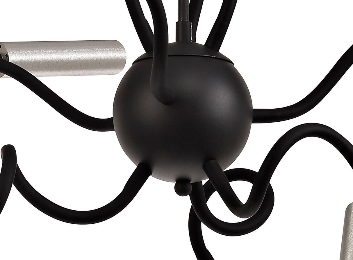 Ursemsen Sputnik Pendant, 9 Light Adjustable Arms, 9 x 4W LED Dimmable, 3000K, 2250lm, Black/Aluminium, 3yrs Warranty