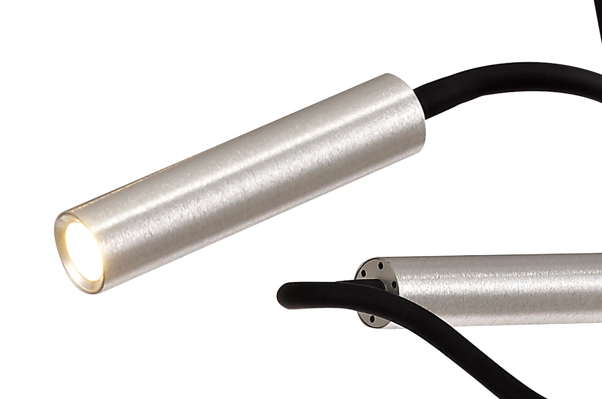 Ursemsen Sputnik Pendant, 9 Light Adjustable Arms, 9 x 4W LED Dimmable, 3000K, 2250lm, Black/Aluminium, 3yrs Warranty