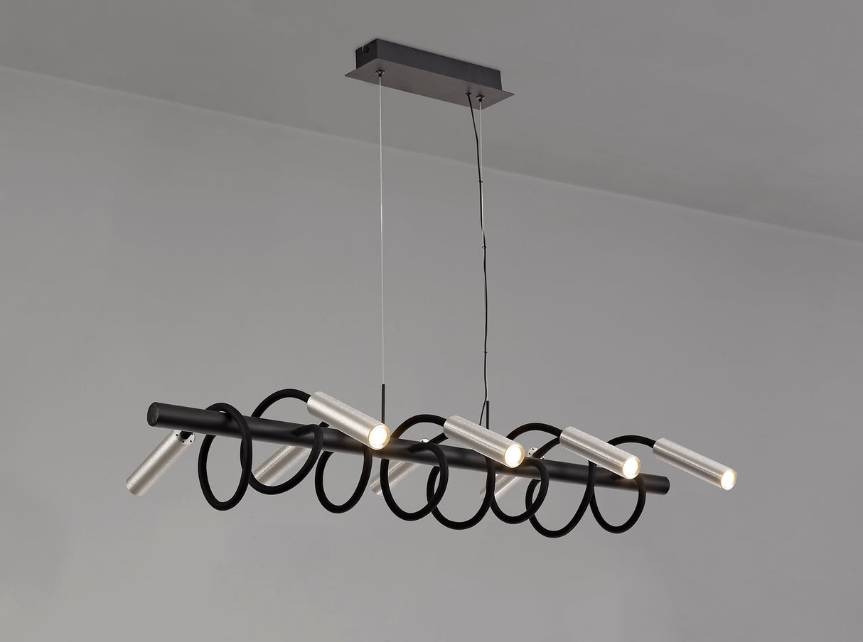 Ursemsen Linear Pendant, 8 Light Adjustable Arms, 8 x 4W LED Dimmable, 3000K, 2000lm, Black/Aluminium, 3yrs Warranty