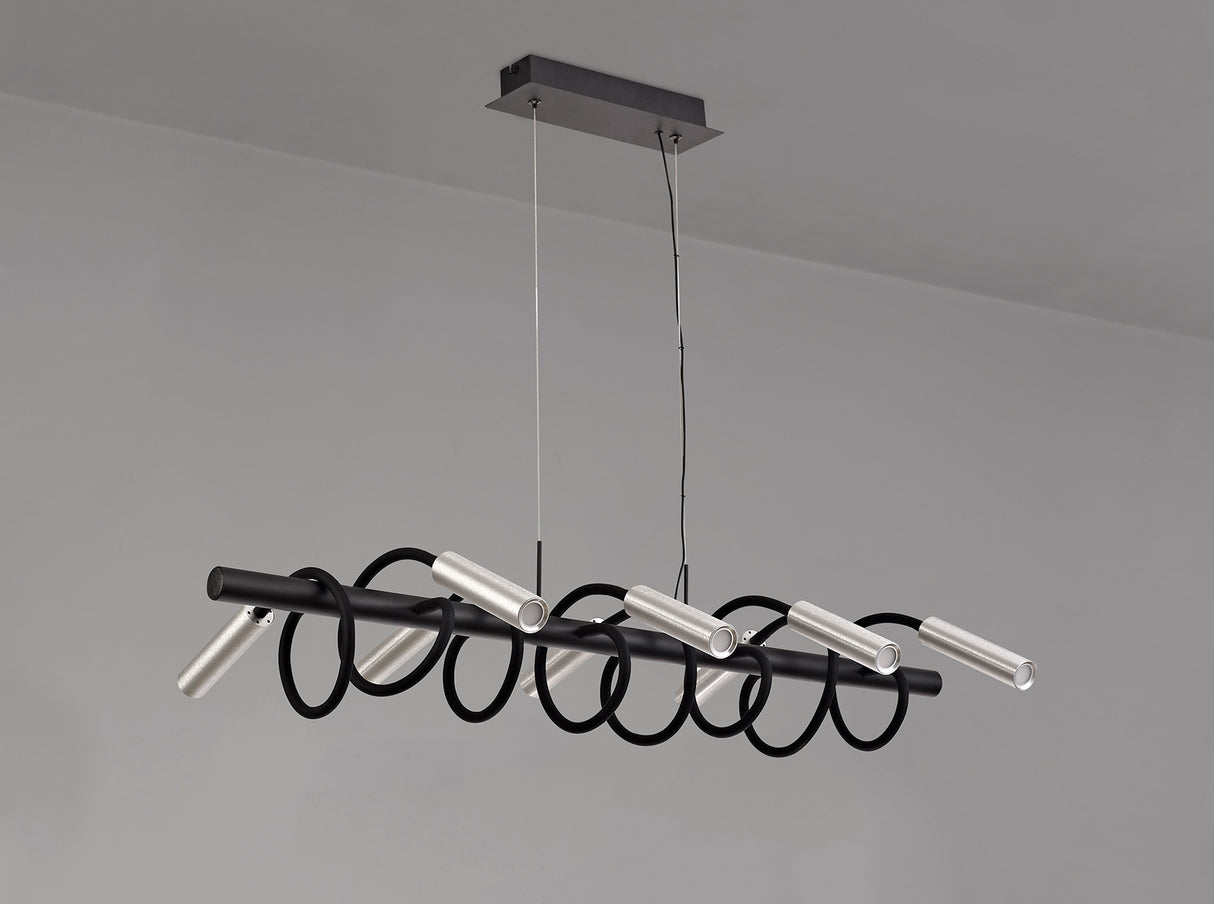 Ursemsen Linear Pendant, 8 Light Adjustable Arms, 8 x 4W LED Dimmable, 3000K, 2000lm, Black/Aluminium, 3yrs Warranty
