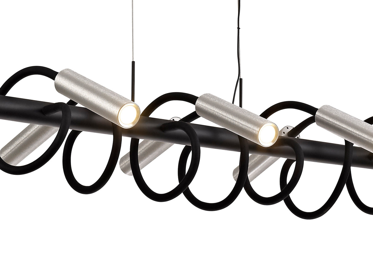 Ursemsen Linear Pendant, 8 Light Adjustable Arms, 8 x 4W LED Dimmable, 3000K, 2000lm, Black/Aluminium, 3yrs Warranty