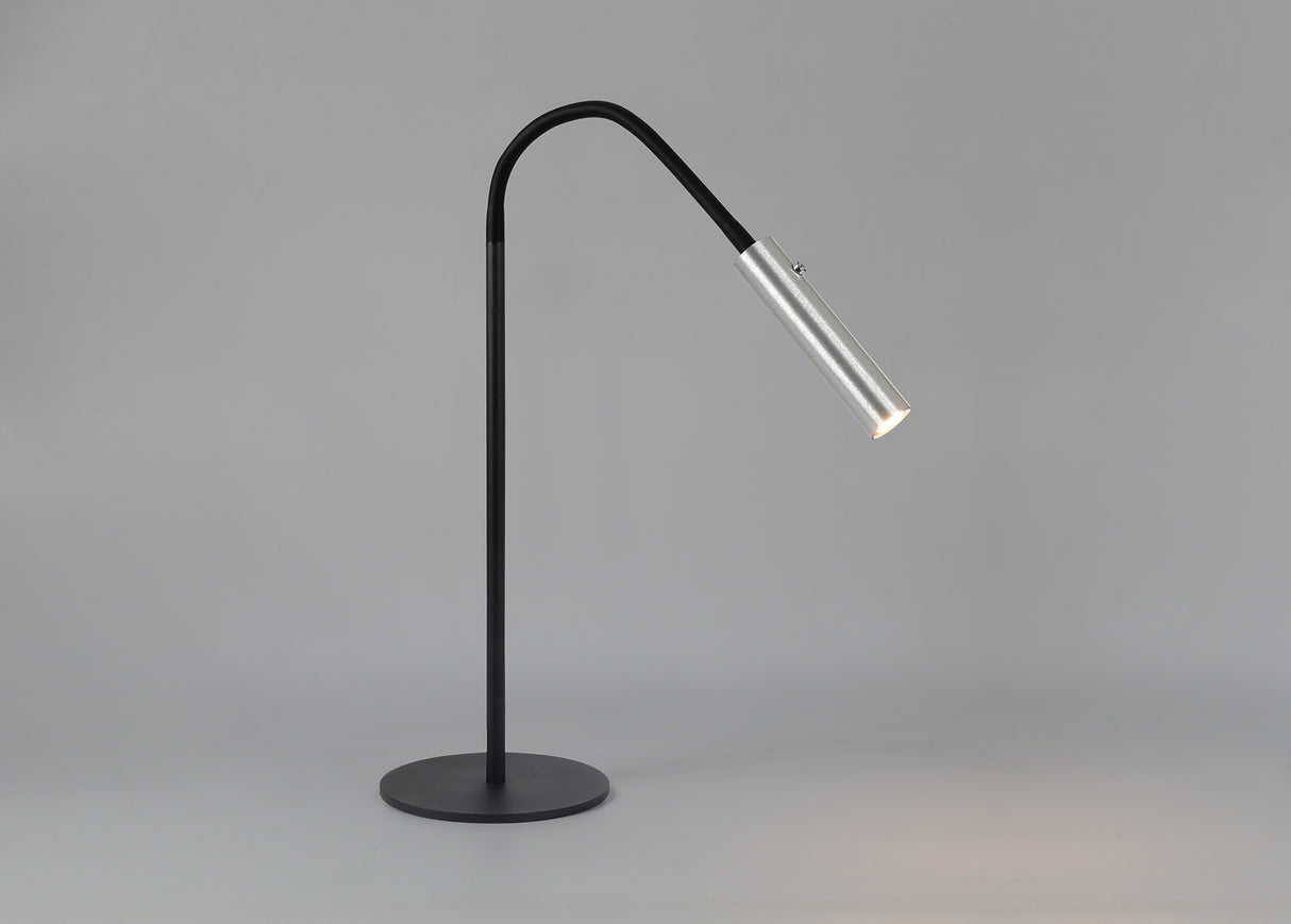 Ursemsen Table Lamp, 1 Light Adjustable Switched, 1 x 7W LED, 3000K, 436lm, Black/Aluminium, 3yrs Warranty