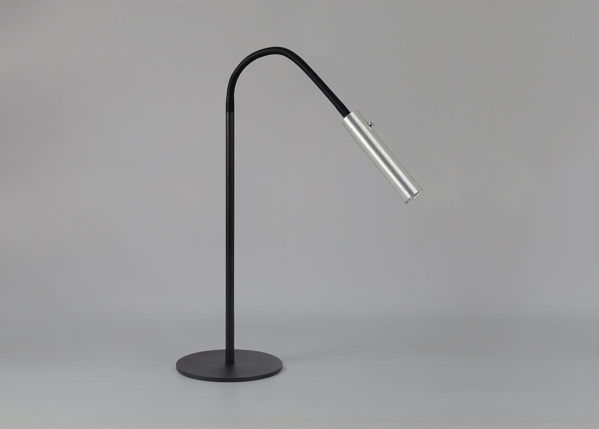 Ursemsen Table Lamp, 1 Light Adjustable Switched, 1 x 7W LED, 3000K, 436lm, Black/Aluminium, 3yrs Warranty