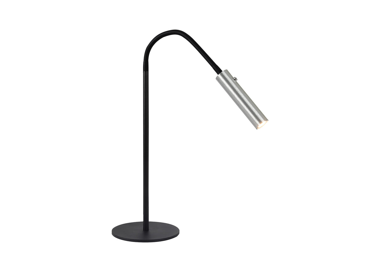 Ursemsen Table Lamp, 1 Light Adjustable Switched, 1 x 7W LED, 3000K, 436lm, Black/Aluminium, 3yrs Warranty