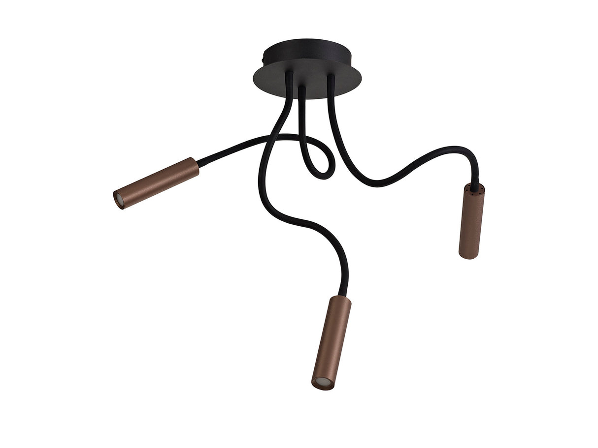 Ursemsen Ceiling, 3 Light Adjustable Arms, 3 x 5W LED Dimmable, 3000K, 930lm, Black/Satin Copper, 3yrs Warranty
