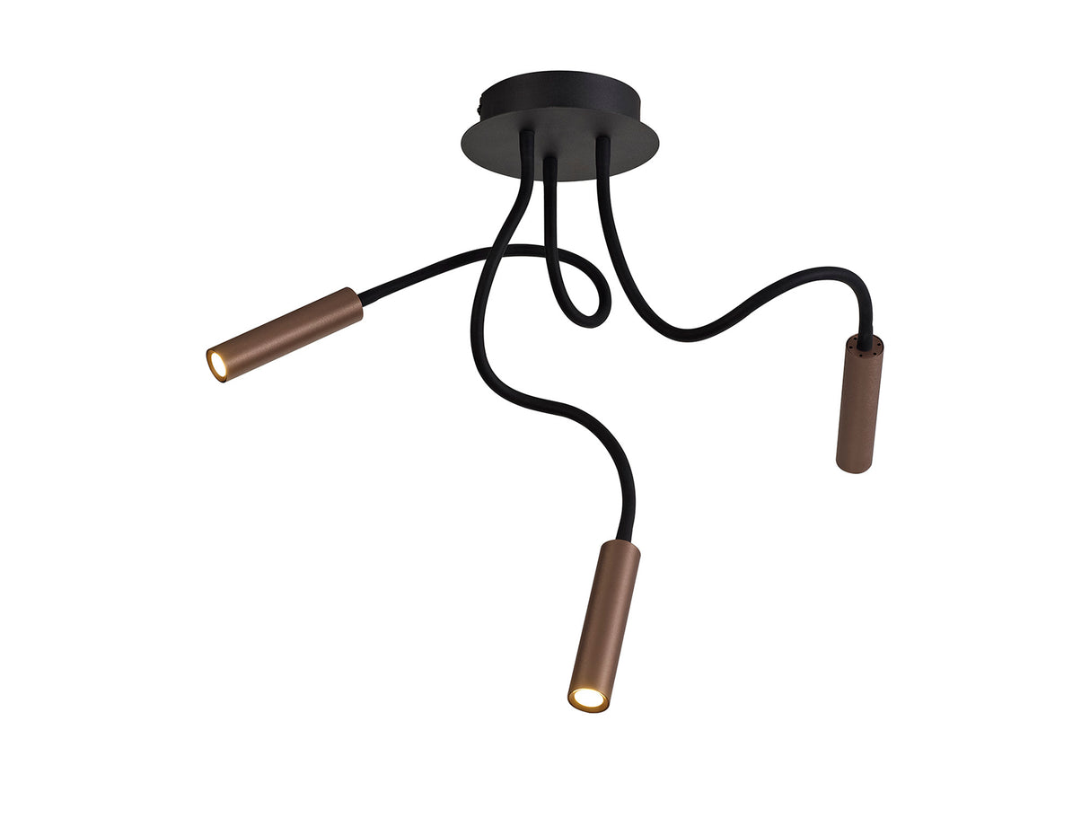 Ursemsen Ceiling, 3 Light Adjustable Arms, 3 x 5W LED Dimmable, 3000K, 930lm, Black/Satin Copper, 3yrs Warranty