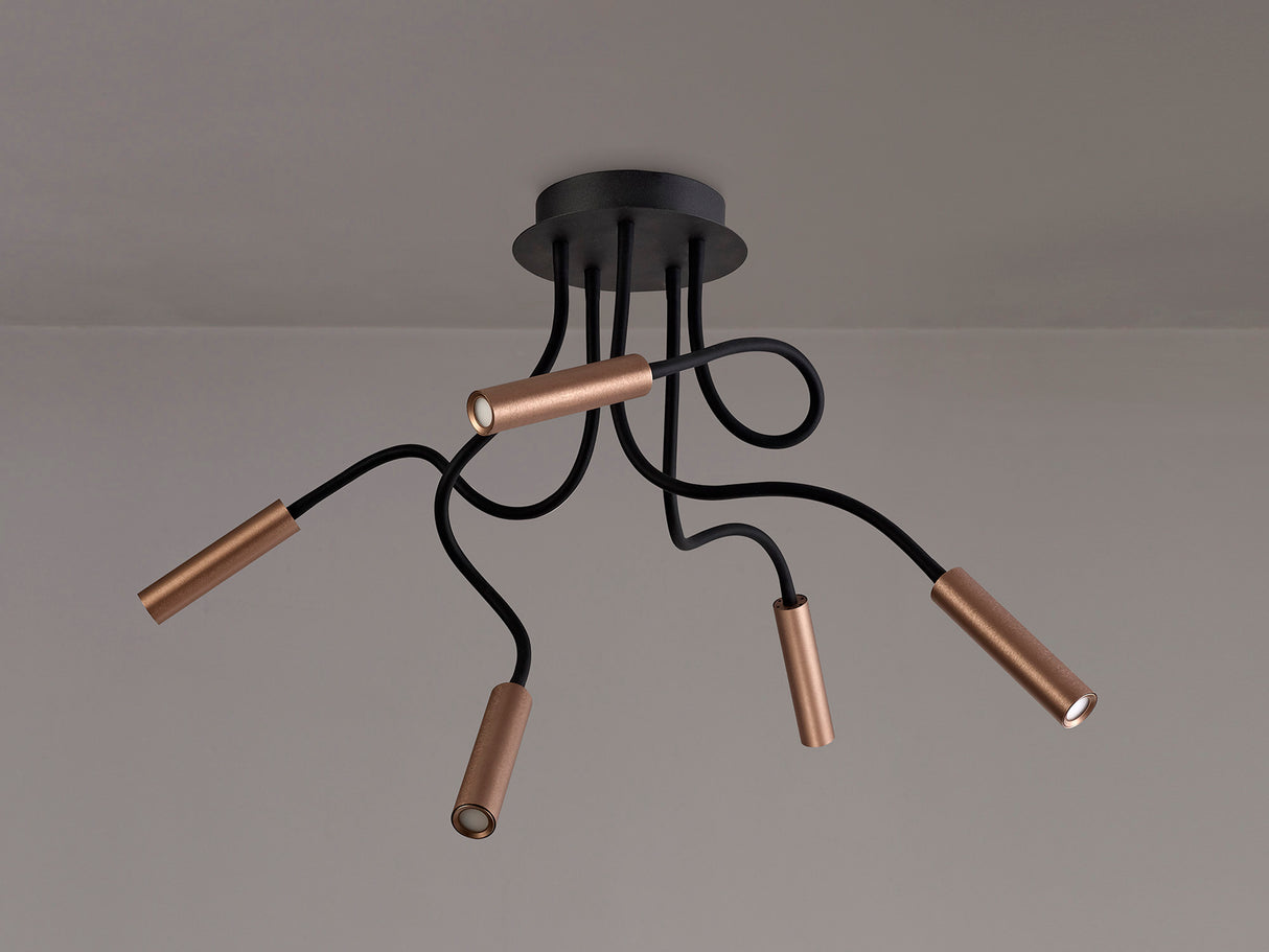 Ursemsen Ceiling, 5 Light Adjustable Arms, 5 x 5W LED Dimmable, 3000K, 1550lm, Black/Satin Copper, 3yrs Warranty