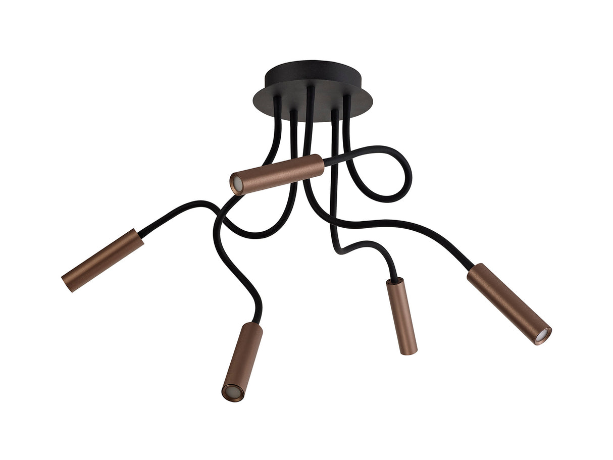 Ursemsen Ceiling, 5 Light Adjustable Arms, 5 x 5W LED Dimmable, 3000K, 1550lm, Black/Satin Copper, 3yrs Warranty
