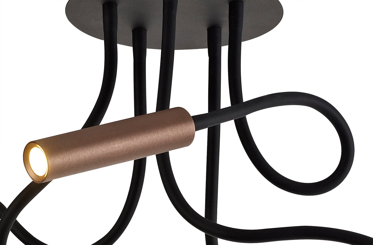 Ursemsen Ceiling, 5 Light Adjustable Arms, 5 x 5W LED Dimmable, 3000K, 1550lm, Black/Satin Copper, 3yrs Warranty