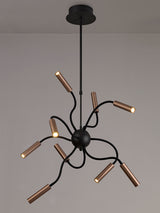 Ursemsen Sputnik Pendant, 9 Light Adjustable Arms, 9 x 4W LED Dimmable, 3000K, 2250lm, Black/Satin Copper, 3yrs Warranty