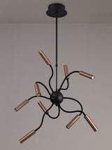 Ursemsen Sputnik Pendant, 9 Light Adjustable Arms, 9 x 4W LED Dimmable, 3000K, 2250lm, Black/Satin Copper, 3yrs Warranty