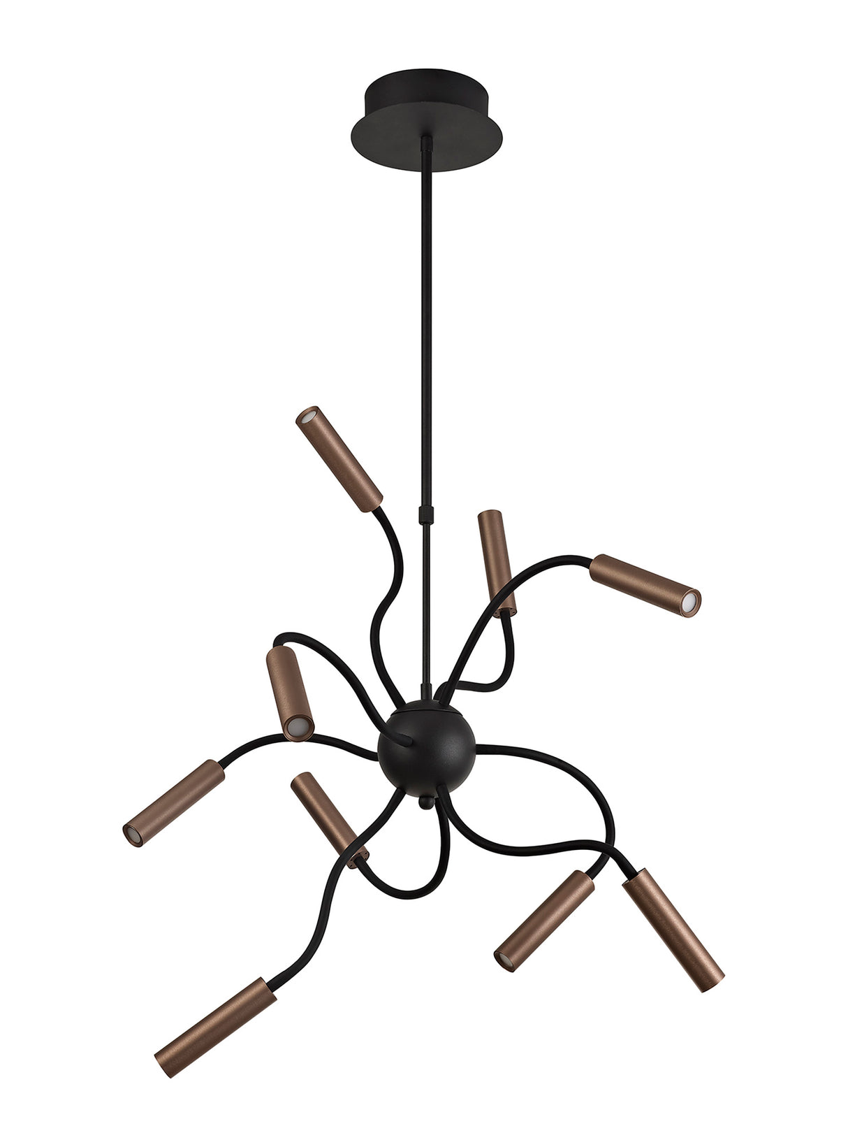 Ursemsen Sputnik Pendant, 9 Light Adjustable Arms, 9 x 4W LED Dimmable, 3000K, 2250lm, Black/Satin Copper, 3yrs Warranty