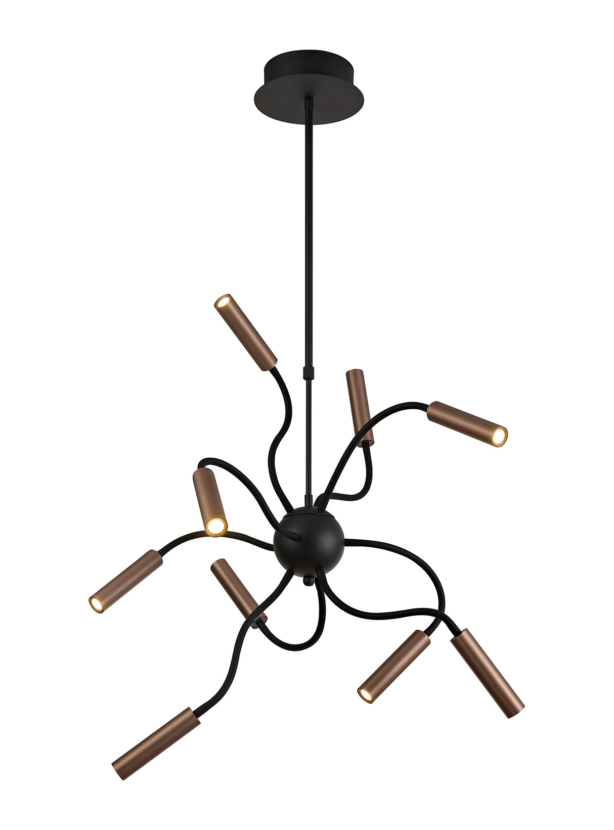 Ursemsen Sputnik Pendant, 9 Light Adjustable Arms, 9 x 4W LED Dimmable, 3000K, 2250lm, Black/Satin Copper, 3yrs Warranty
