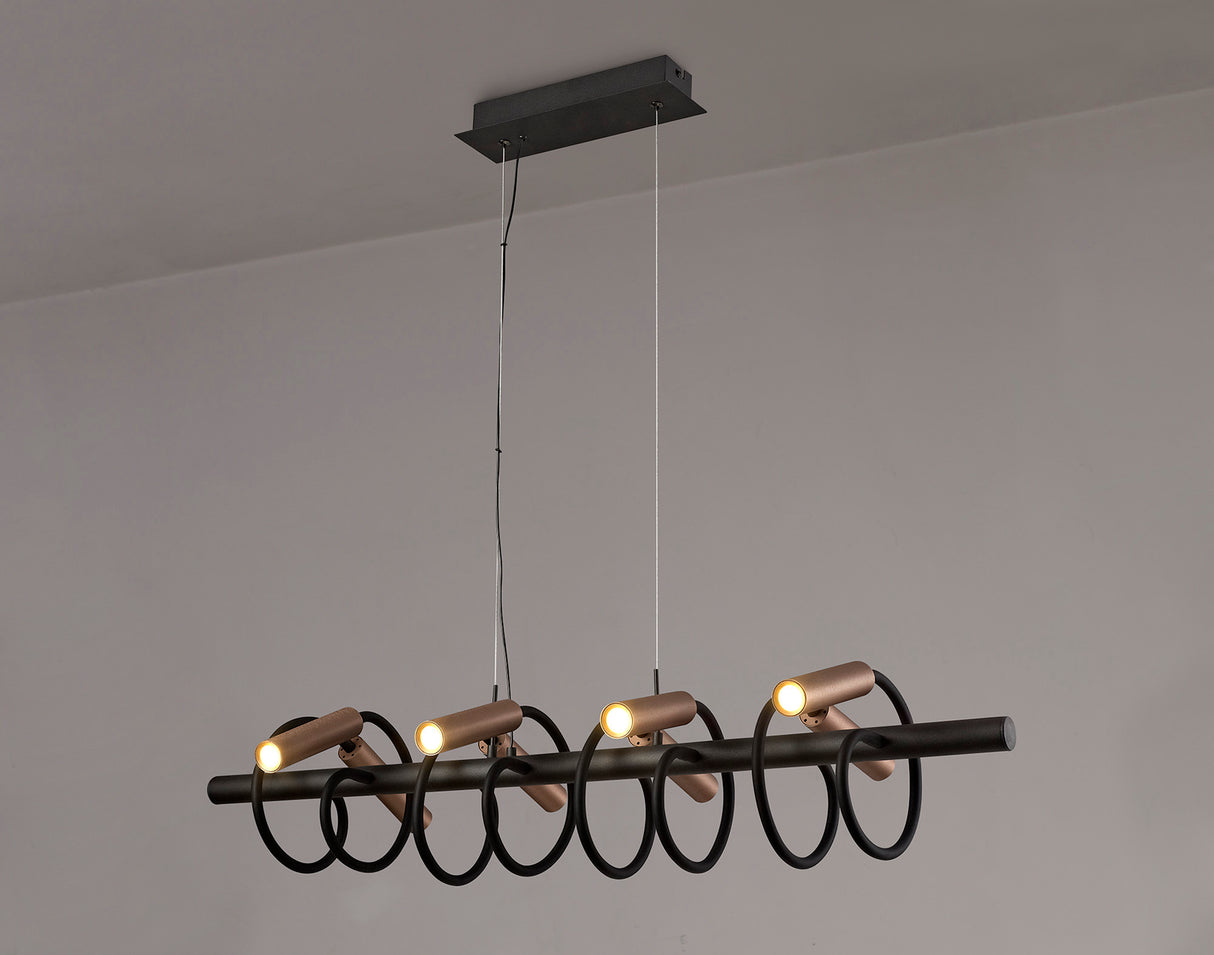 Ursemsen Linear Pendant, 8 Light Adjustable Arms, 8 x 4W LED Dimmable, 3000K, 2000lm, Black/Satin Copper, 3yrs Warranty
