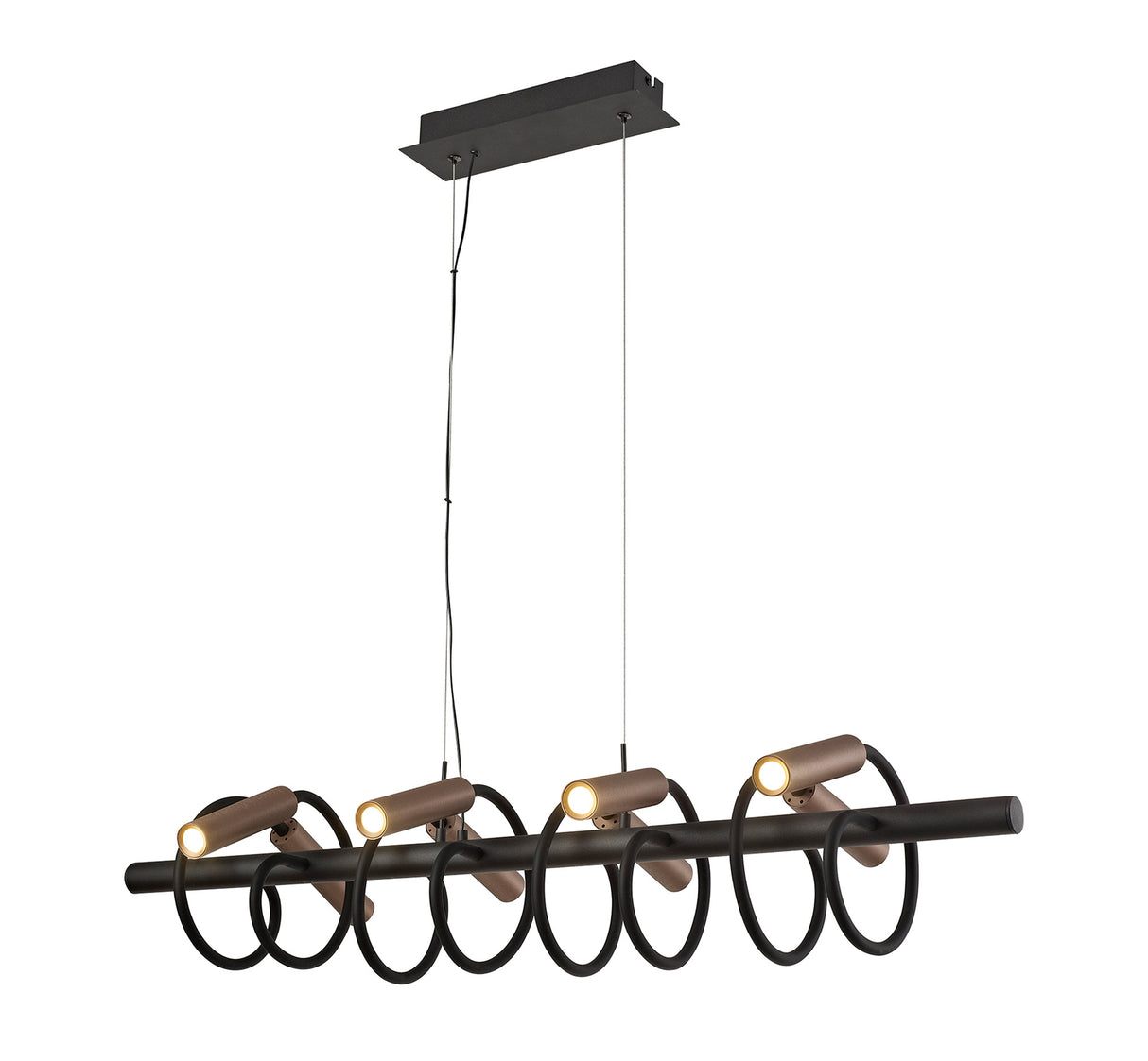 Ursemsen Linear Pendant, 8 Light Adjustable Arms, 8 x 4W LED Dimmable, 3000K, 2000lm, Black/Satin Copper, 3yrs Warranty
