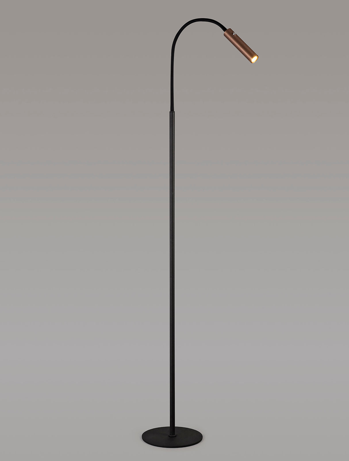 Ursemsen Floor Lamp, 1 Light Adjustable Switched, 1 x 7W LED, 3000K, 436lm, Black/Satin Copper, 3yrs Warranty
