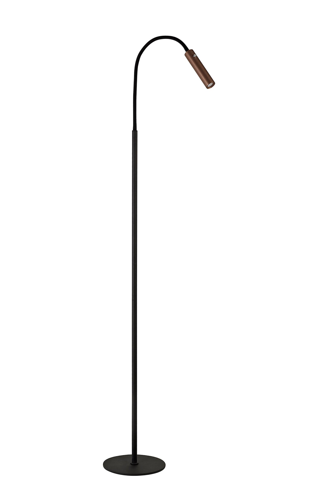 Ursemsen Floor Lamp, 1 Light Adjustable Switched, 1 x 7W LED, 3000K, 436lm, Black/Satin Copper, 3yrs Warranty