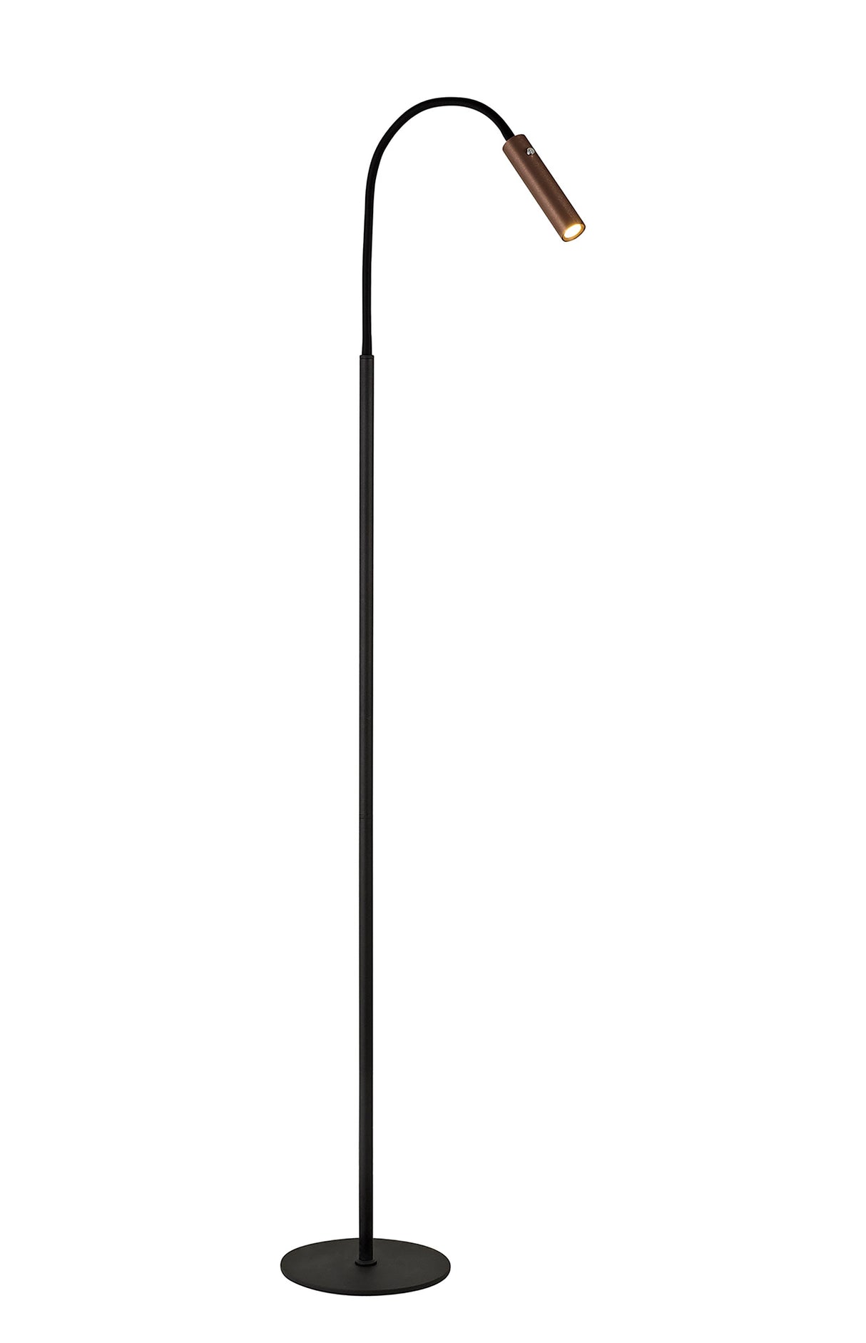 Ursemsen Floor Lamp, 1 Light Adjustable Switched, 1 x 7W LED, 3000K, 436lm, Black/Satin Copper, 3yrs Warranty