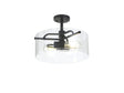 Venison Semi Flush Ceiling, 2 x E27, Sand Black/Clear Glass