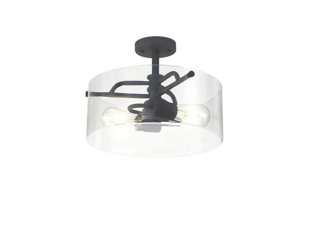 Venison Semi Flush Ceiling, 2 x E27, Anthracite/Clear Glass