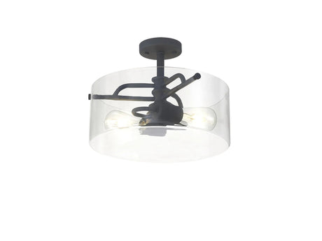 Venison Semi Flush Ceiling, 2 x E27, Anthracite/Clear Glass