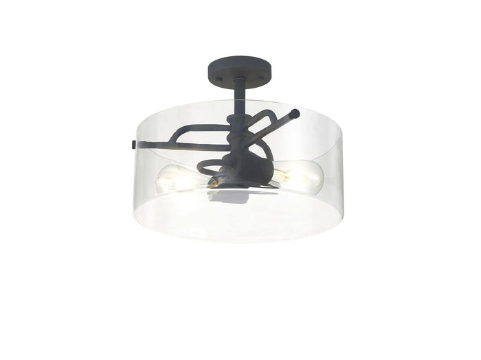 Venison Semi Flush Ceiling, 2 x E27, Anthracite/Clear Glass