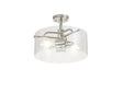 Venison Semi Flush Ceiling, 2 x E27, Polished Nickel/Clear Glass