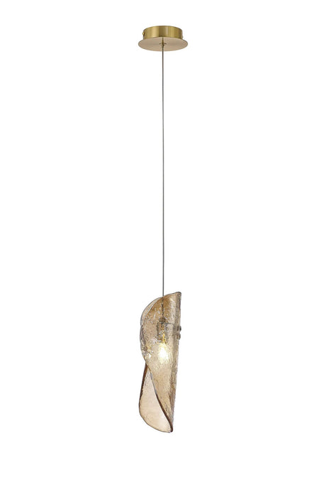 Watson Pendant 2m, 1 x G9, Brass/Polished Chrome & Cognac Glass