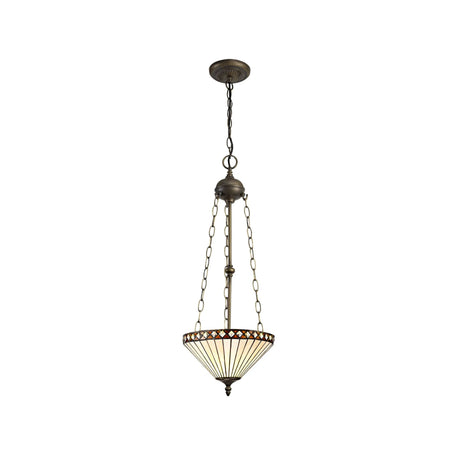Wearne 3 Light Uplighter Pendant E27 With 30cm Tiffany Shade, Amber/Cream/Crystal/Aged Antique Brass
