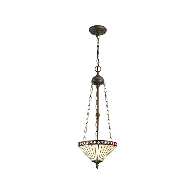 Wearne 3 Light Uplighter Pendant E27 With 30cm Tiffany Shade, Amber/Cream/Crystal/Aged Antique Brass