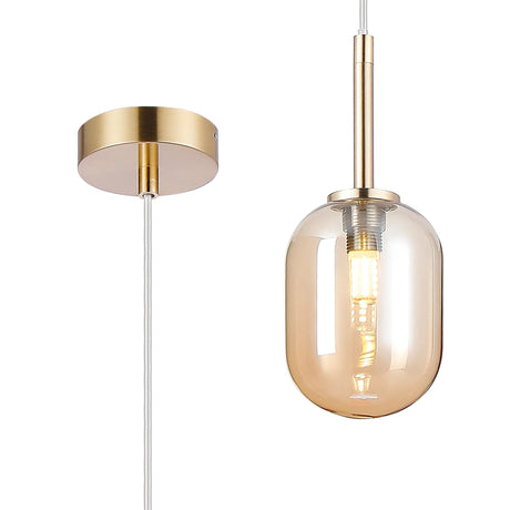 Whitley 9cm Adjustable Pendant, 1 Light G9, IP44, Brass Gold/Amber Smooth Tubular Glass